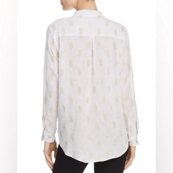 Rails Charli Pineapple Print White Gold Button Down Shirt Top Medium - Picture 2 of 7